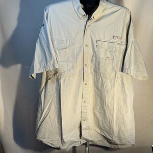 VTG Columbia PFG Button Fishing Shirt Mens 2XL Beige Short Sleeve Vented Outdoor